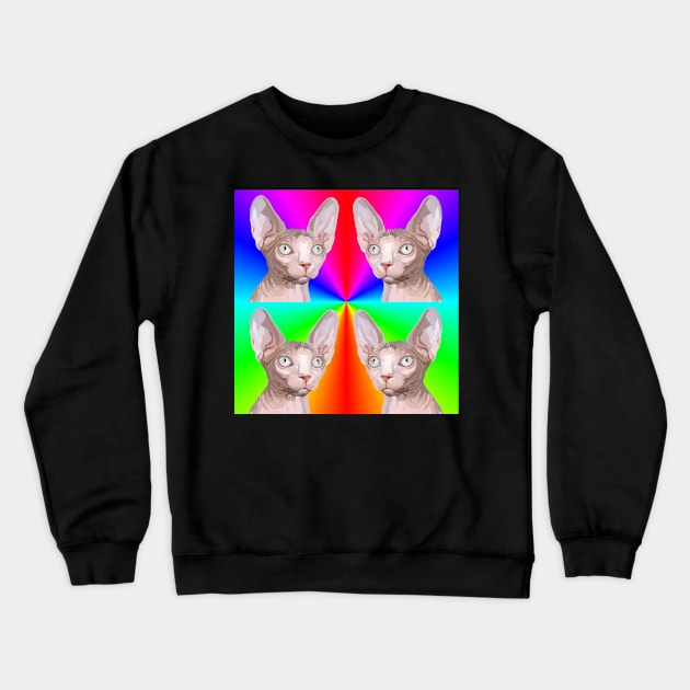 Multiple Rainbow Pop Art Sphynx Cat Faces Crewneck Sweatshirt by Art by Deborah Camp